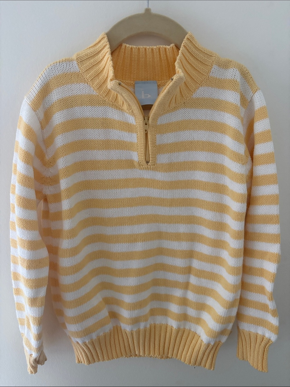 Bella bliss 1/4 zip sweater, size 5, yellow and white stripes